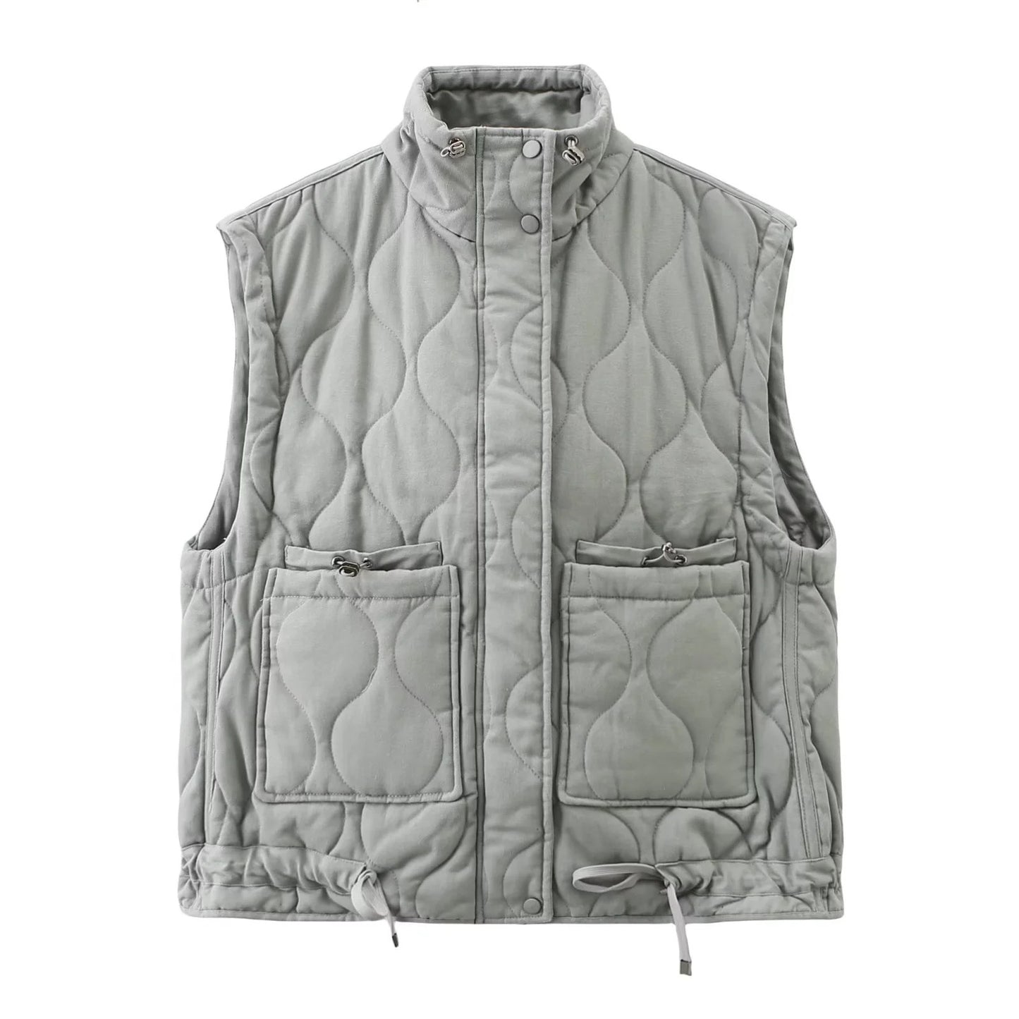 Women's Casual Rhombus Gray Stand-up Collar Sleeveless Vests