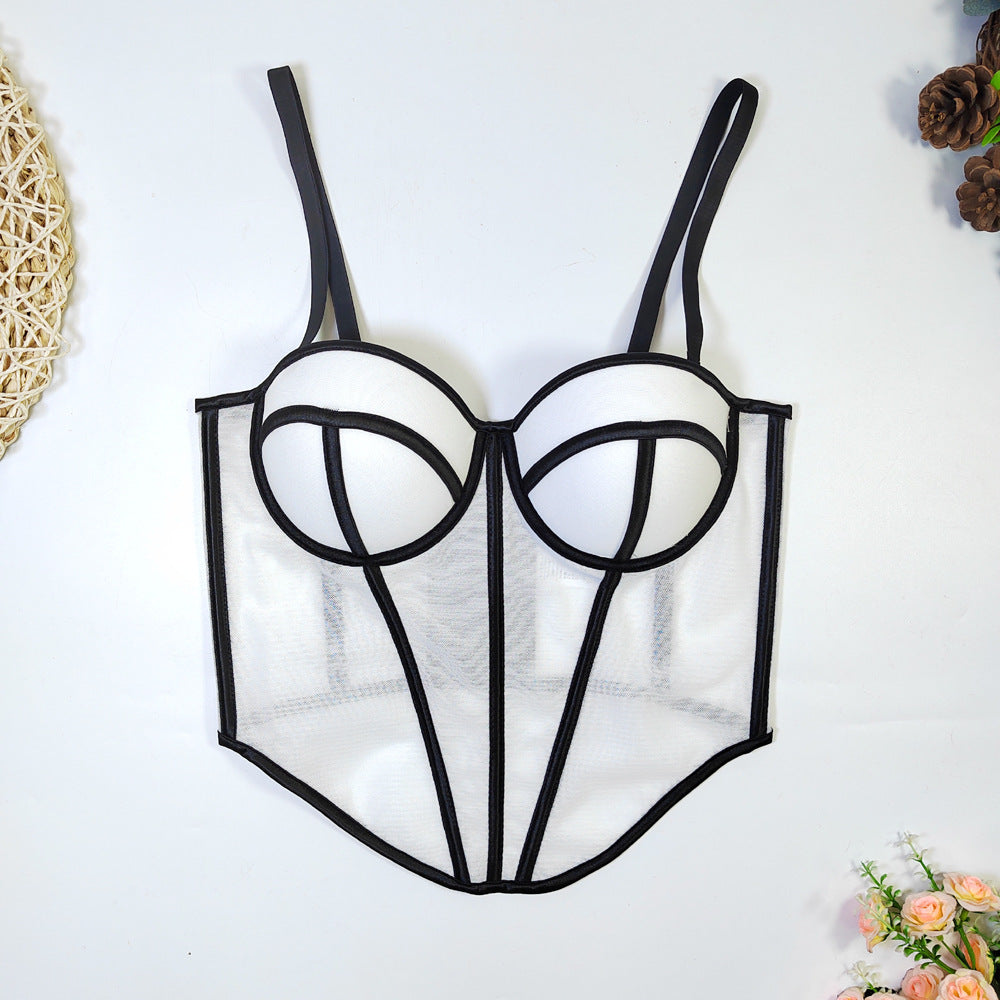 Women's Tube Backless Design Lines Contrast Color Tops