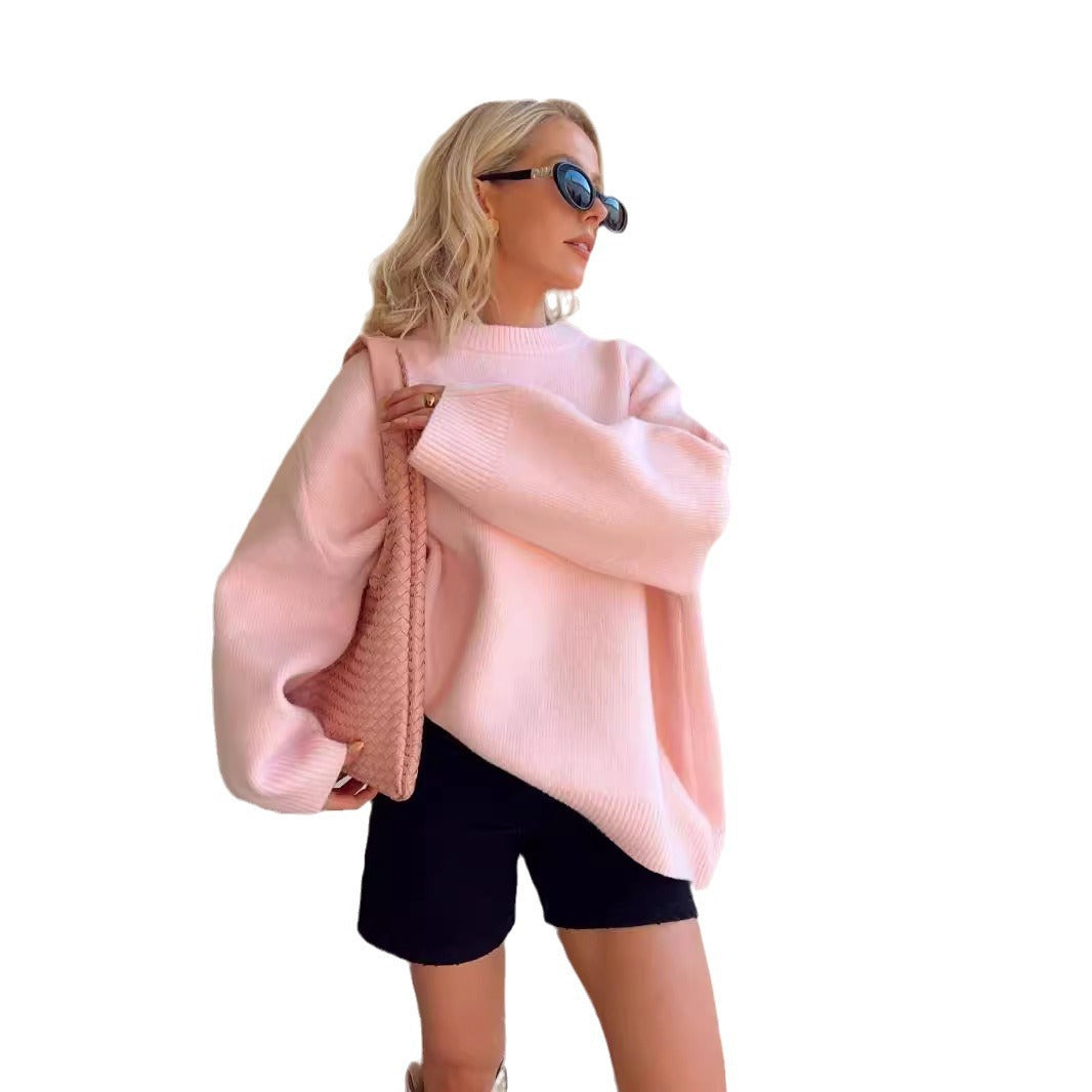 Winter Pink Sweet Crew Neck Pullover Sweaters
