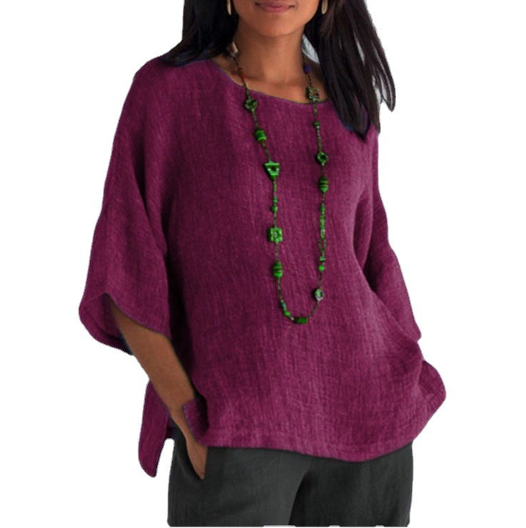 Women's Day Delivery Three-quarter Sleeve Round Neck Blouses