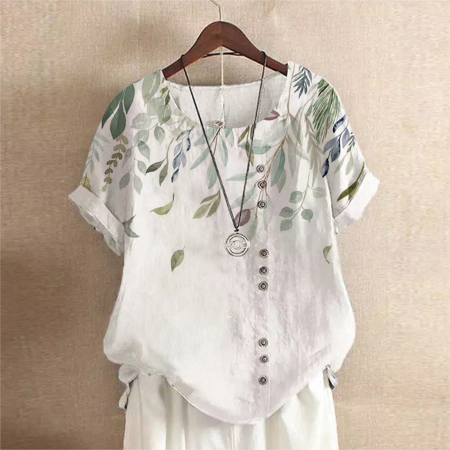 Women's Summer Retro Cotton Linen Fashion Printed Loose Blouses