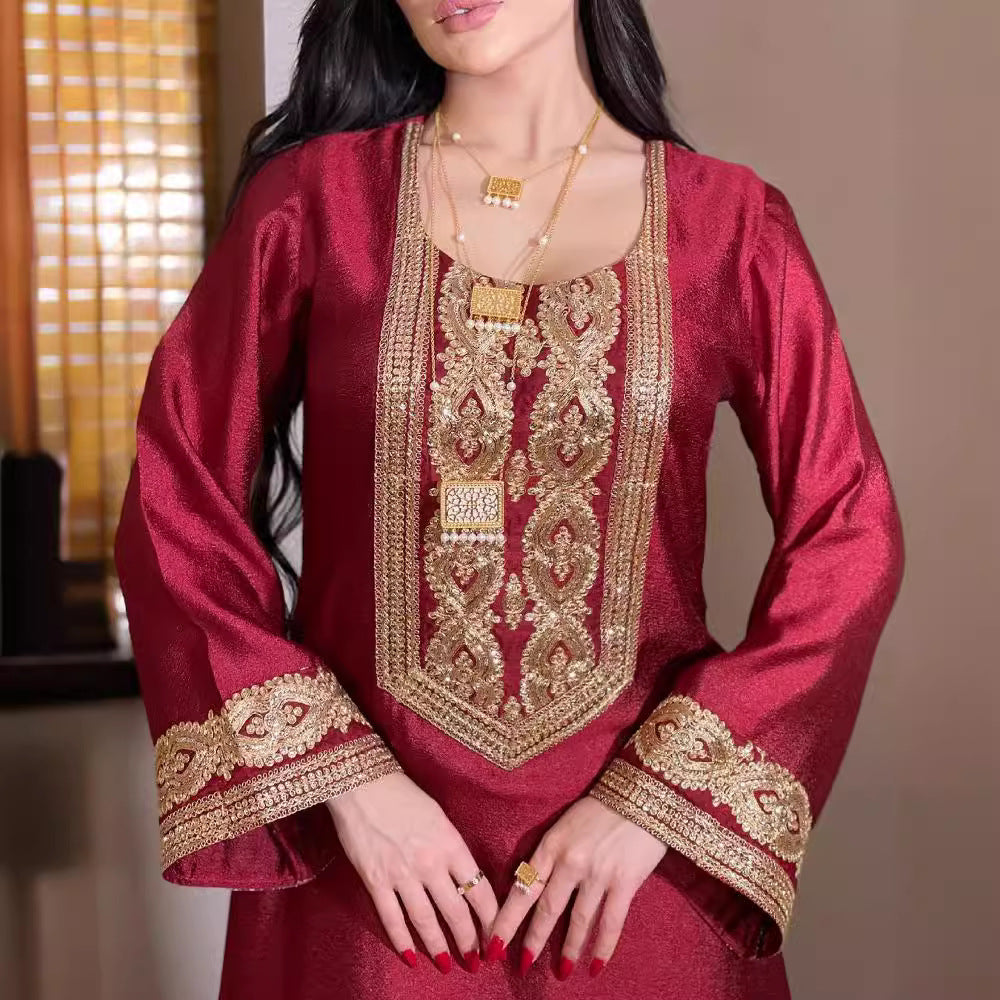 Women's Gold Sequined Gown Robe Arabic Elegant Clothing