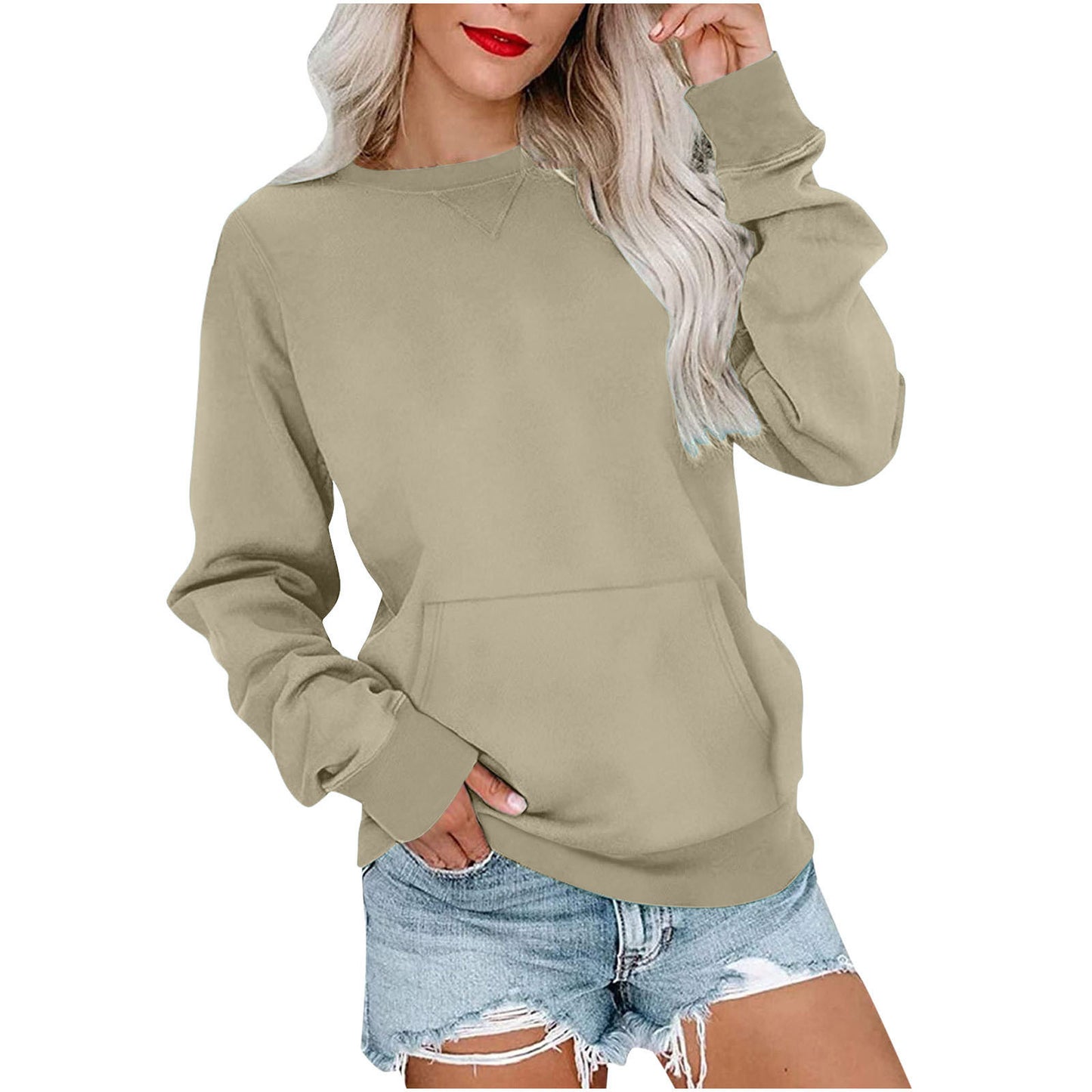 Women's Solid Color Round Neck Loose Long-sleeved Sweaters
