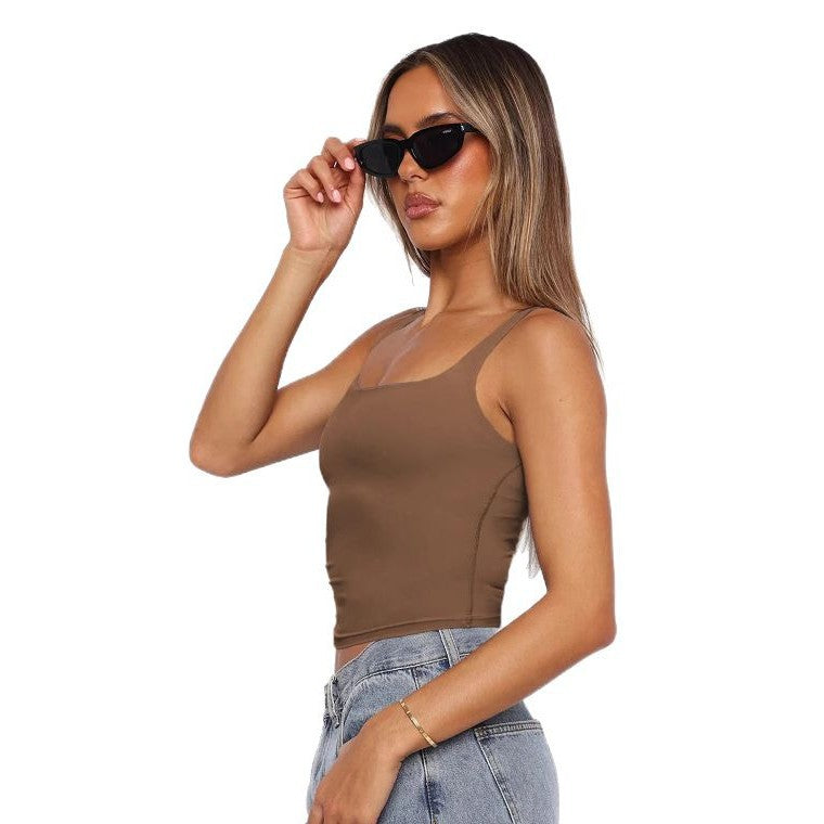 Fashion Sleeveless Solid Color Bare Back Tops