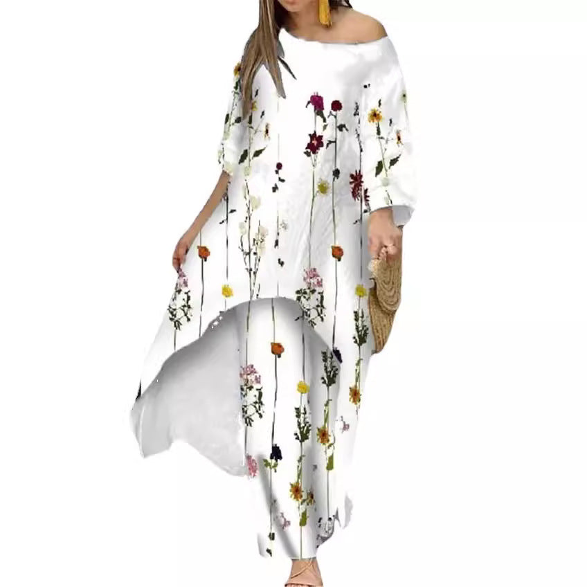 Women's Loose Large Irregular Pattern Print Ninth Sleeve Suits