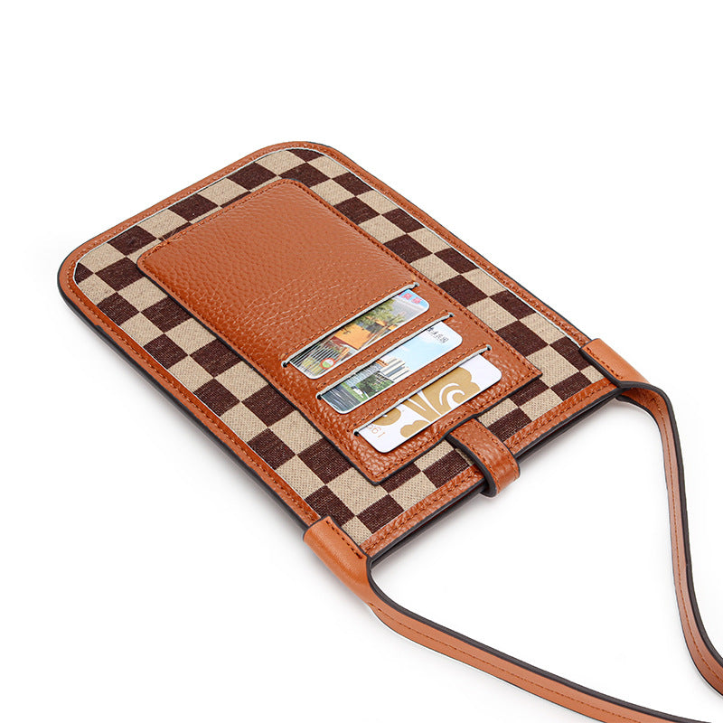 Women's Mobile Female Fashion Thin Plaid Cowhide Phone Bags