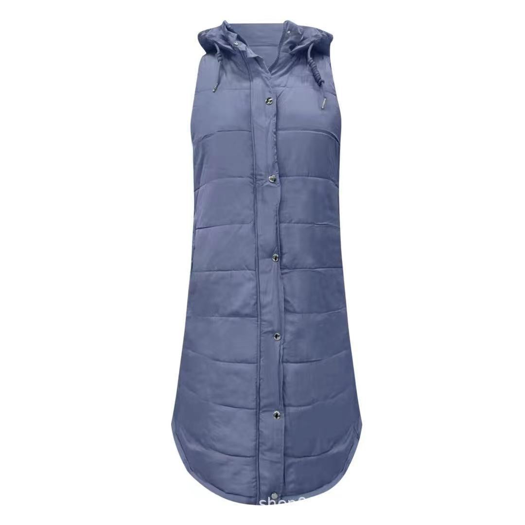 Hooded Single-breasted Mid-length Cotton Slim Fit Vests