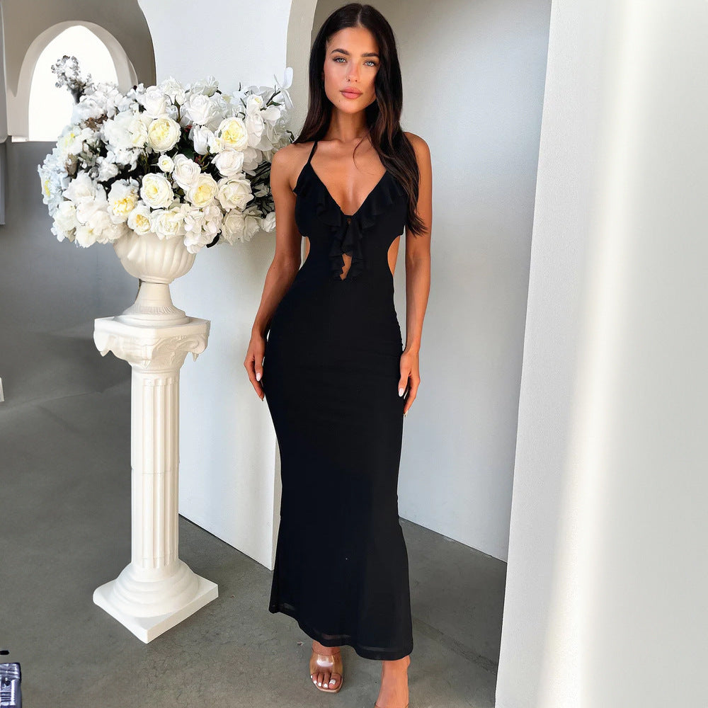 Women's Sexy Hot Close-fitting Pure Color Halter Dresses