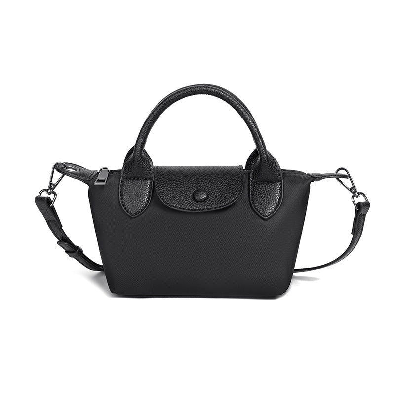 Women's Portable Dumpling Oxford Cloth Contrast Color Genuine Leather Bags