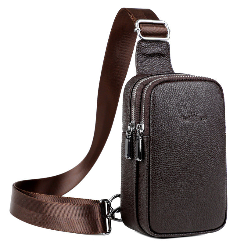 Women's & Men's & Leather Packet Double Zipper Soft Cowhide Men's Chest Bags