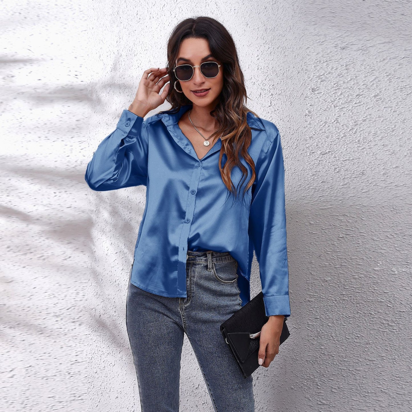 Women's New Popular Satin Shirt Long-sleeved Clothing