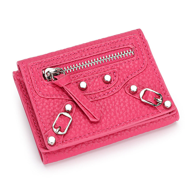 Women's Motorcycle Leather Short Folding Mini Change Ladies Wallets