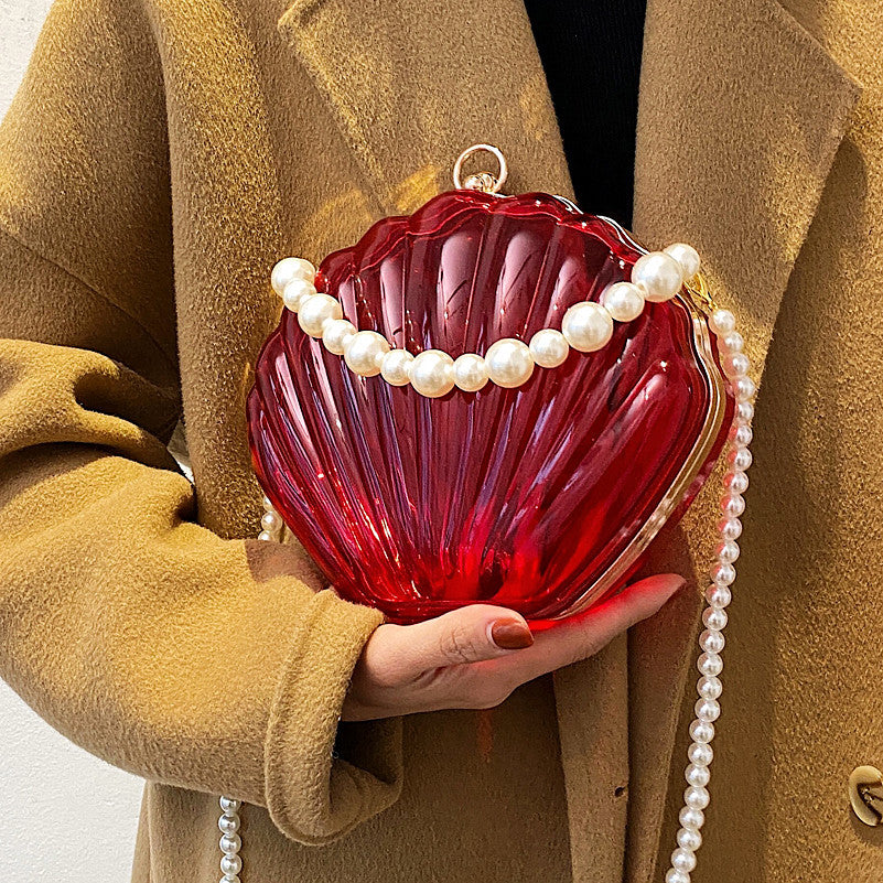 Women's Transparent Shell Box Western Style Pearl Shoulder Bags