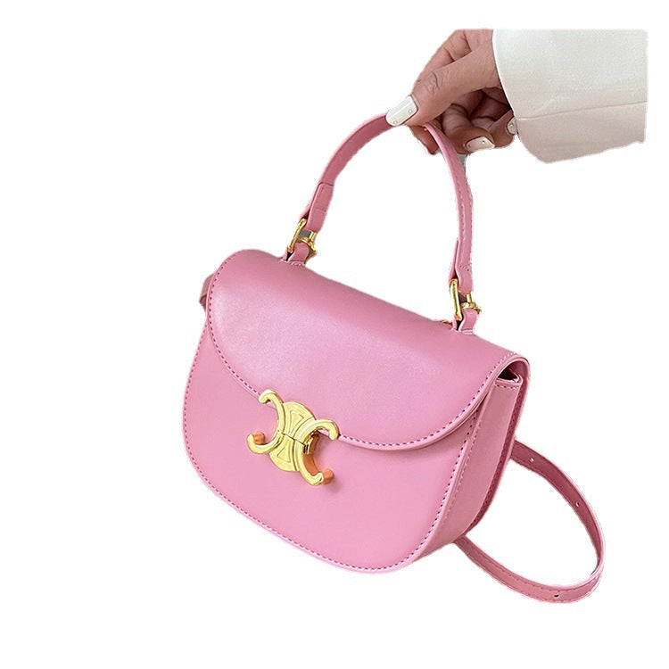 Women's Leather Texture Simple Saddle Retro Arc Bags