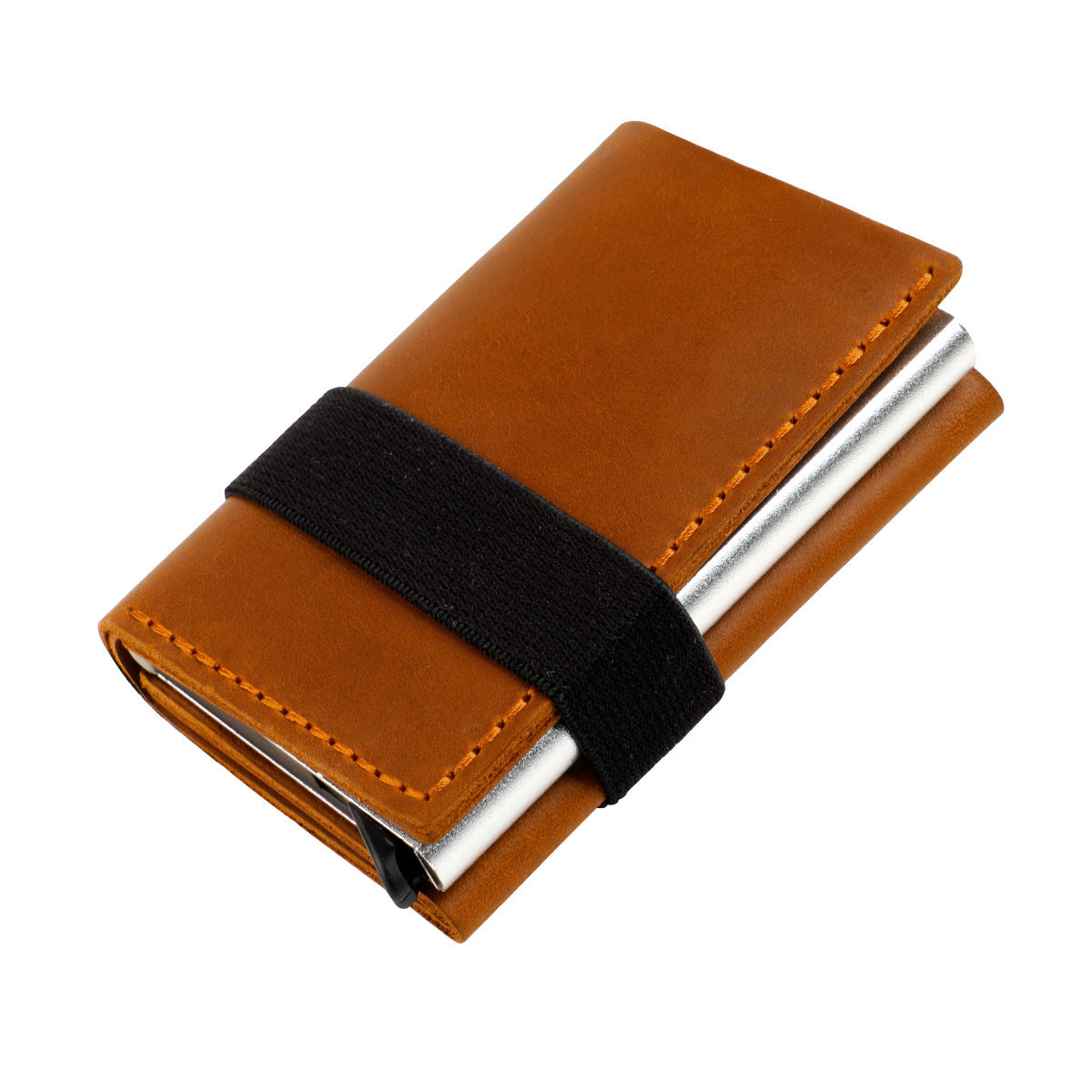 Box Elastic Band Cowhide Swiping Genuine Card Holder