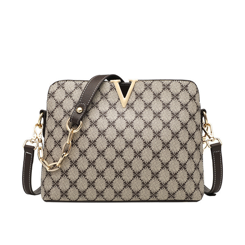 Women's Versatile Printed Portable Shell V-shaped Retro Crossbody Bags