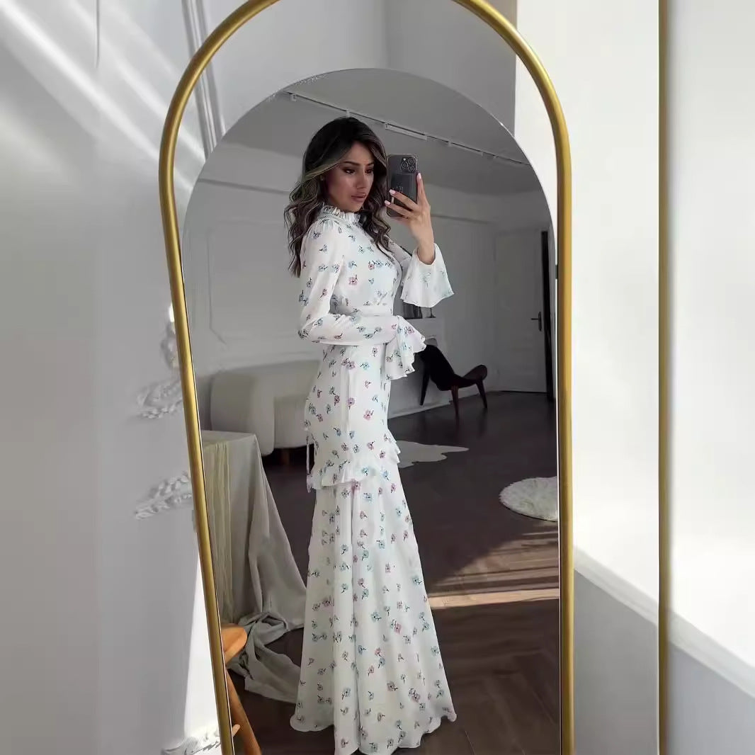Spring Gentle Fresh Floral Flounce Long Dresses