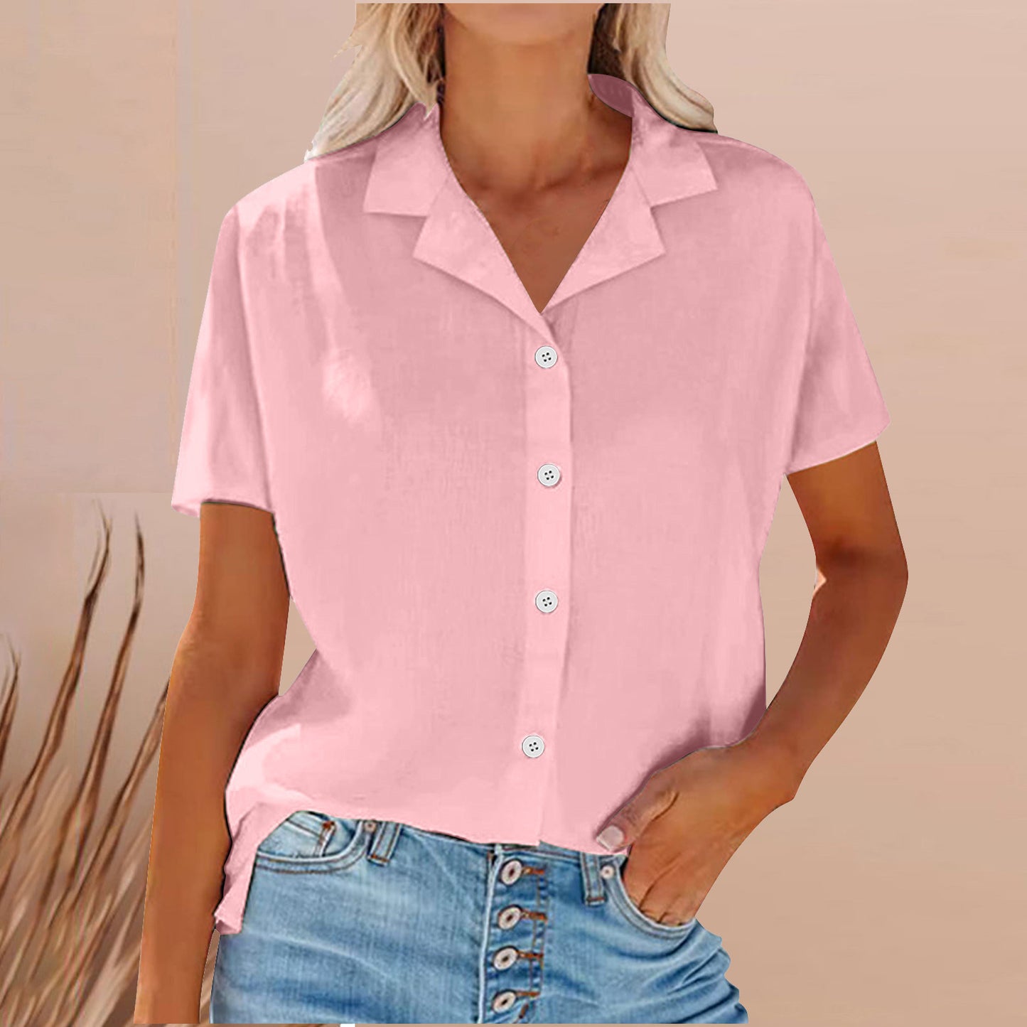 Women's Solid Color Buttons Lapel Cotton Linen Blouses
