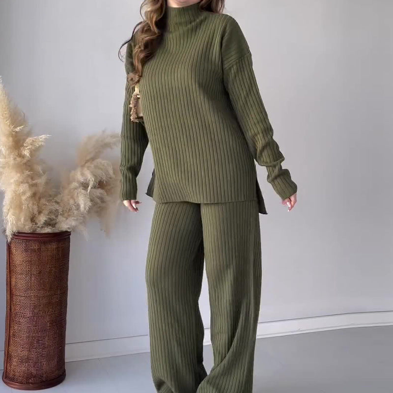 Color Crew Neck Casual Wide Leg Suits