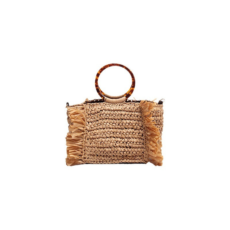 Women's Straw Tassel Woven Vacation Style Beach Shoulder Bags