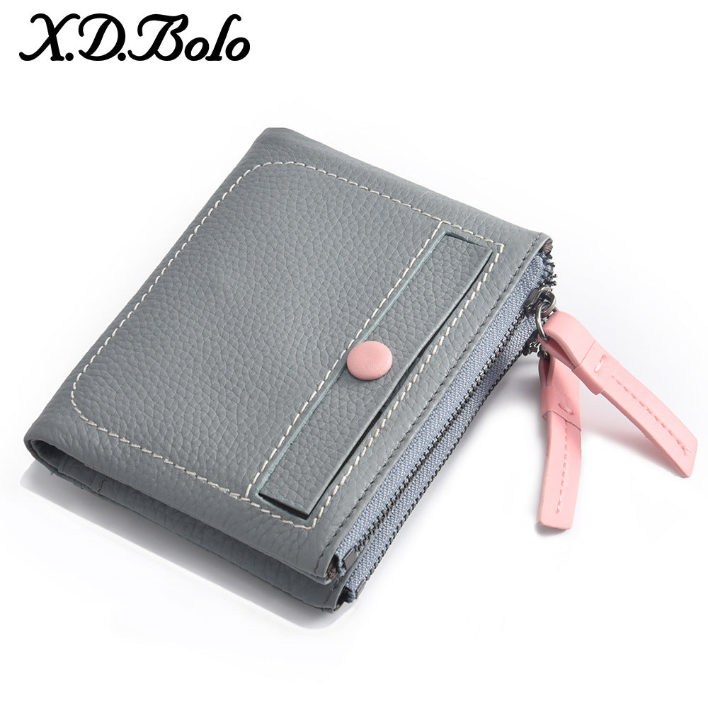 Women's Fashion Short Zip Cowhide Korean Style Ladies Wallets