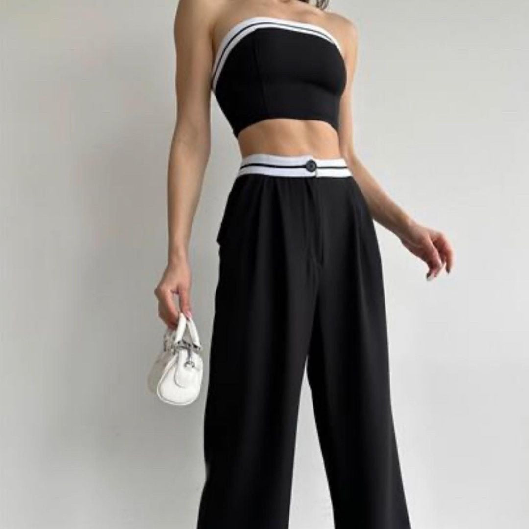 Women's Sports Tube Contrast Color High Waist Suits