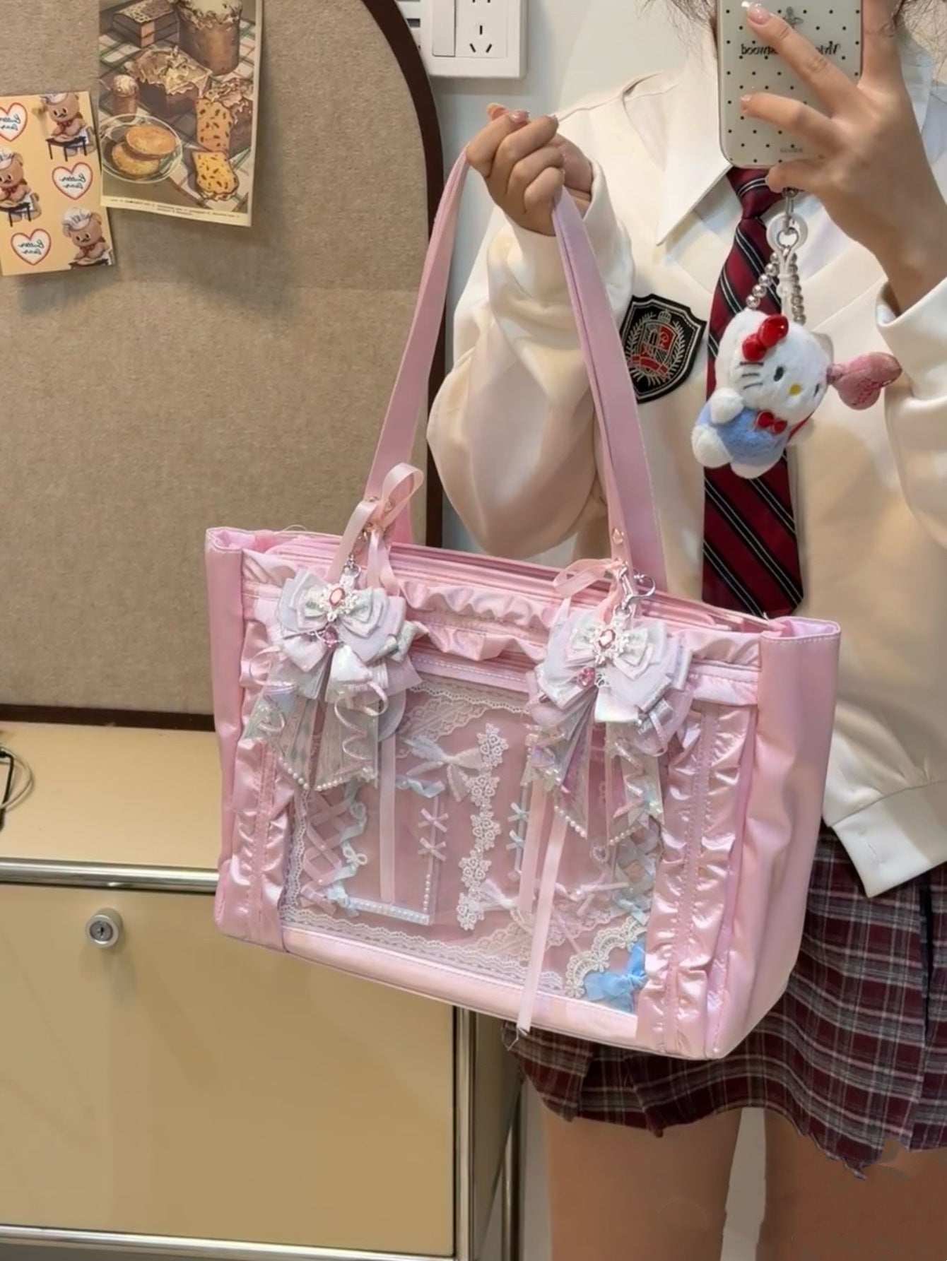 Two-dimensional Fashion Satin Bow Transparent Badge Shoulder Bags