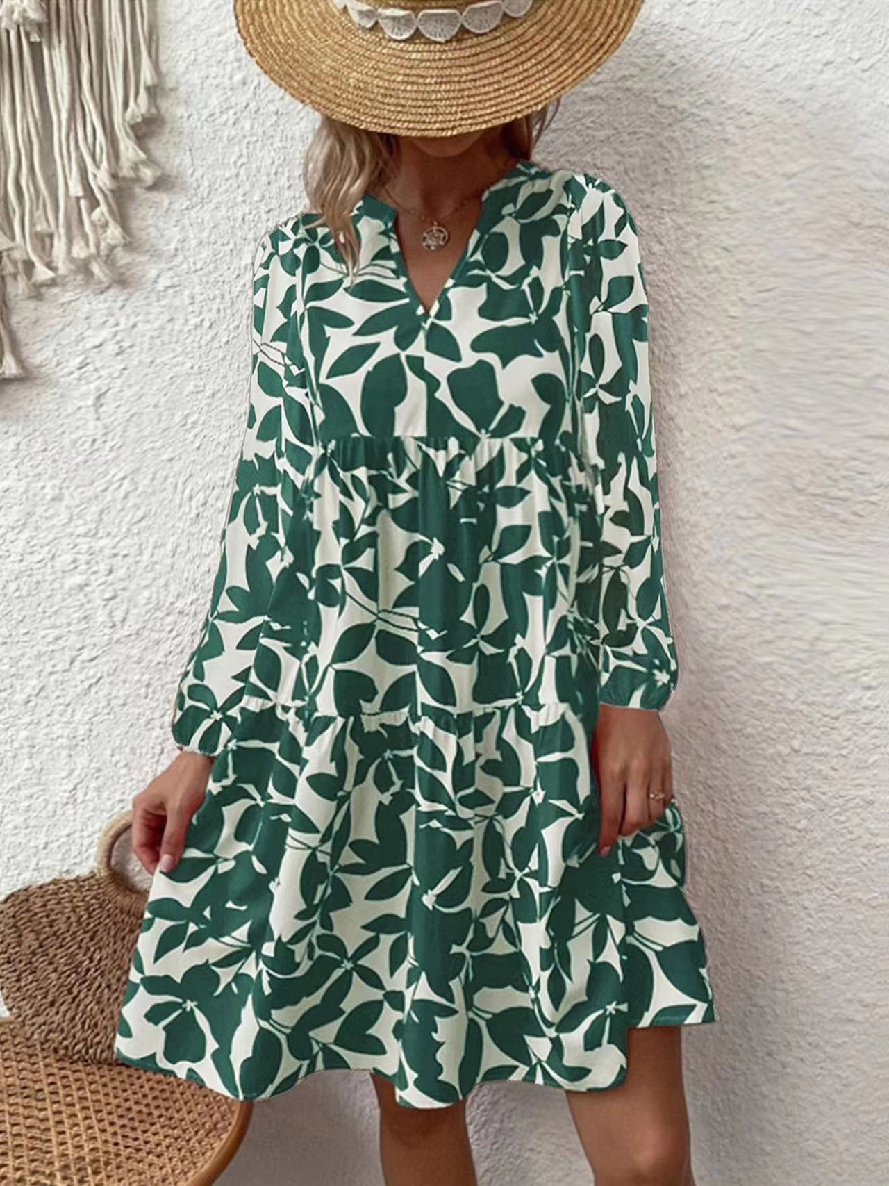 Women's Bohemian Fashion Loose Pleated Print Dress Dresses