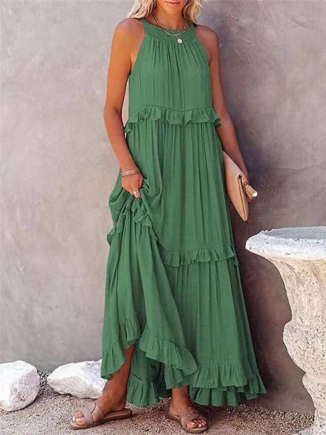Women's Vacation Style Ruffled Long Dress Wide Dresses