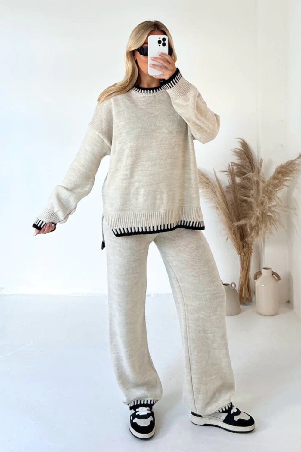 Women's Fashion Solid Color Casual Loose Two-piece Suits