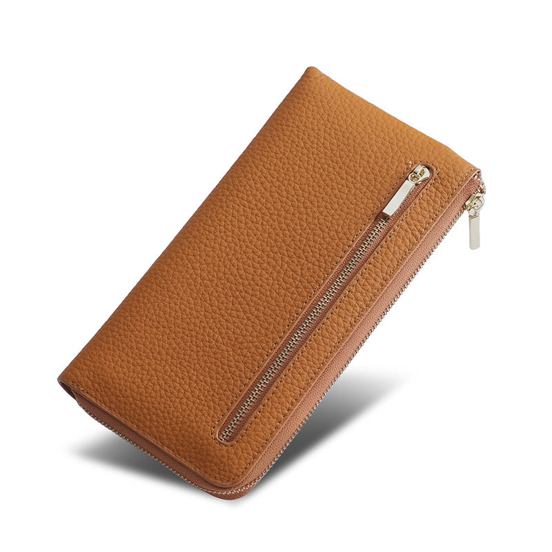 Women's Leather Swiping Multiple Slots Long Cowhide Ladies Wallets