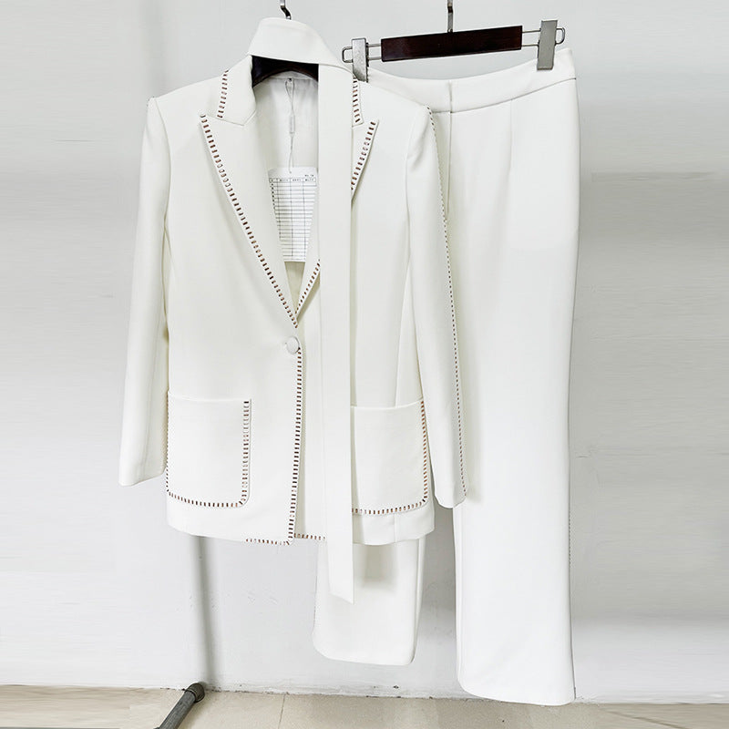 Fashion Scarf Rhinestone Loose Trousers Two-piece Suits