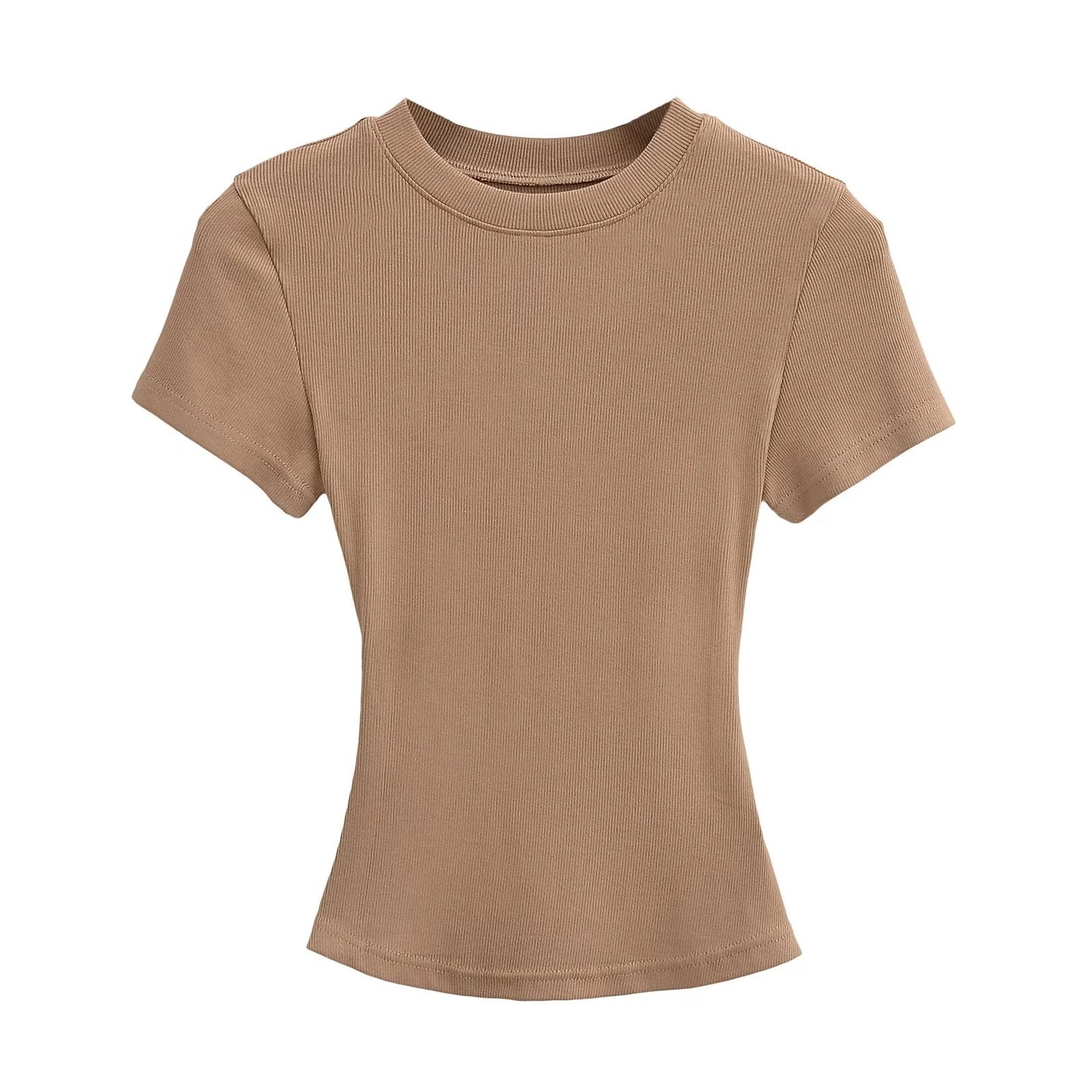 Women's Stretch Round Neck Thread T-shirt Summer High Waist Tight Blouses