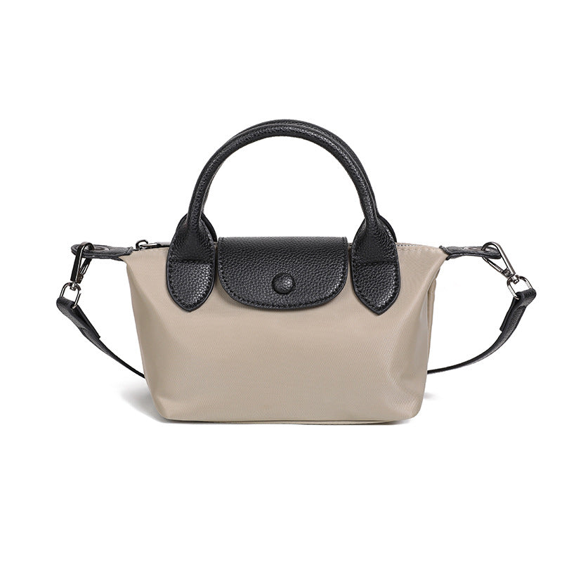 Women's Portable Dumpling Oxford Cloth Contrast Color Genuine Leather Bags