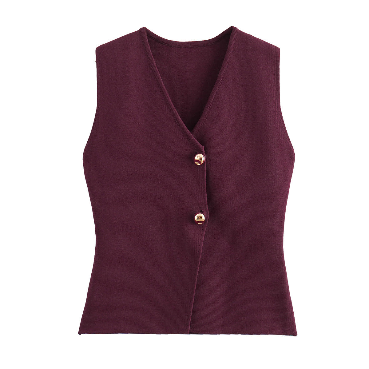 Women's Fashionable Golden Button Decoration Knitted Loose Vests