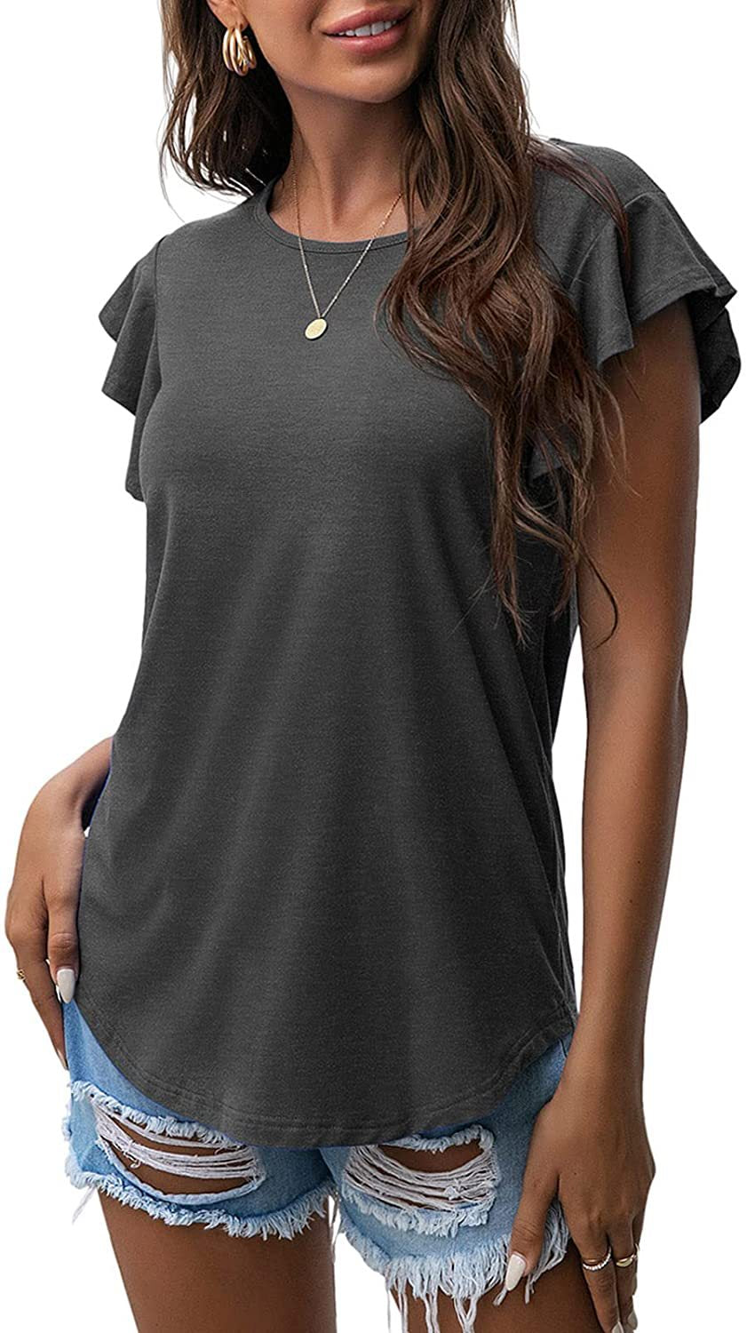 Women's Round Neck Ruffled Sleeve T-shirt Blouses