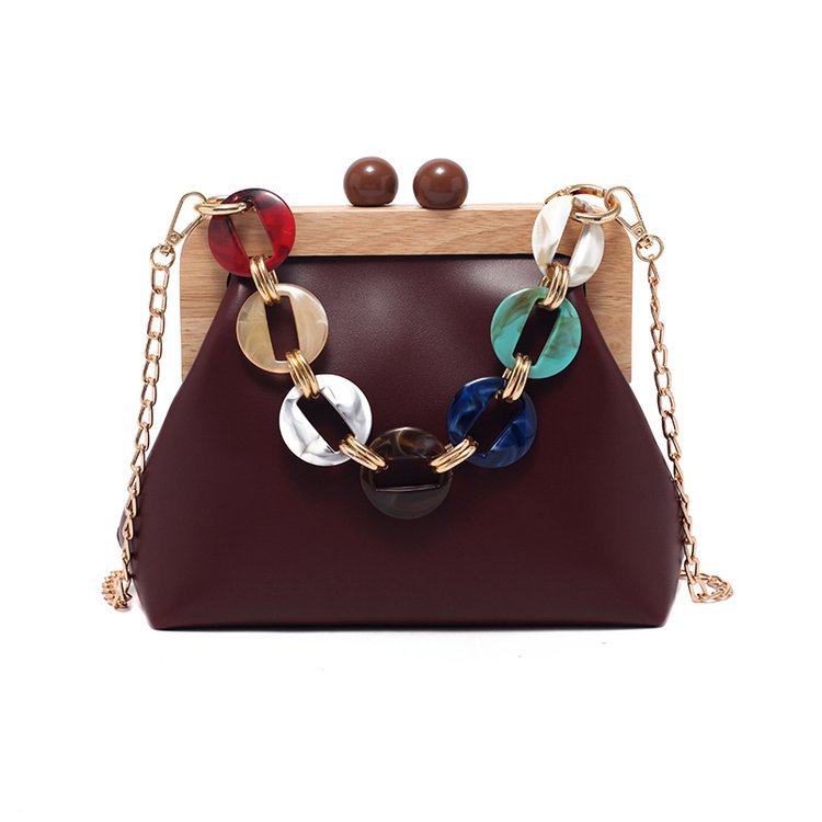 Women's Winter Korean Style Wooden Clip Chain Bags