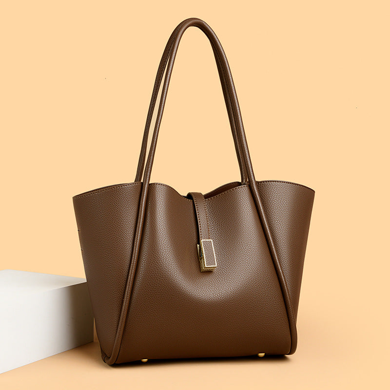 Women's Simple Large Capacity Totes Trendy Leather Shoulder Bags