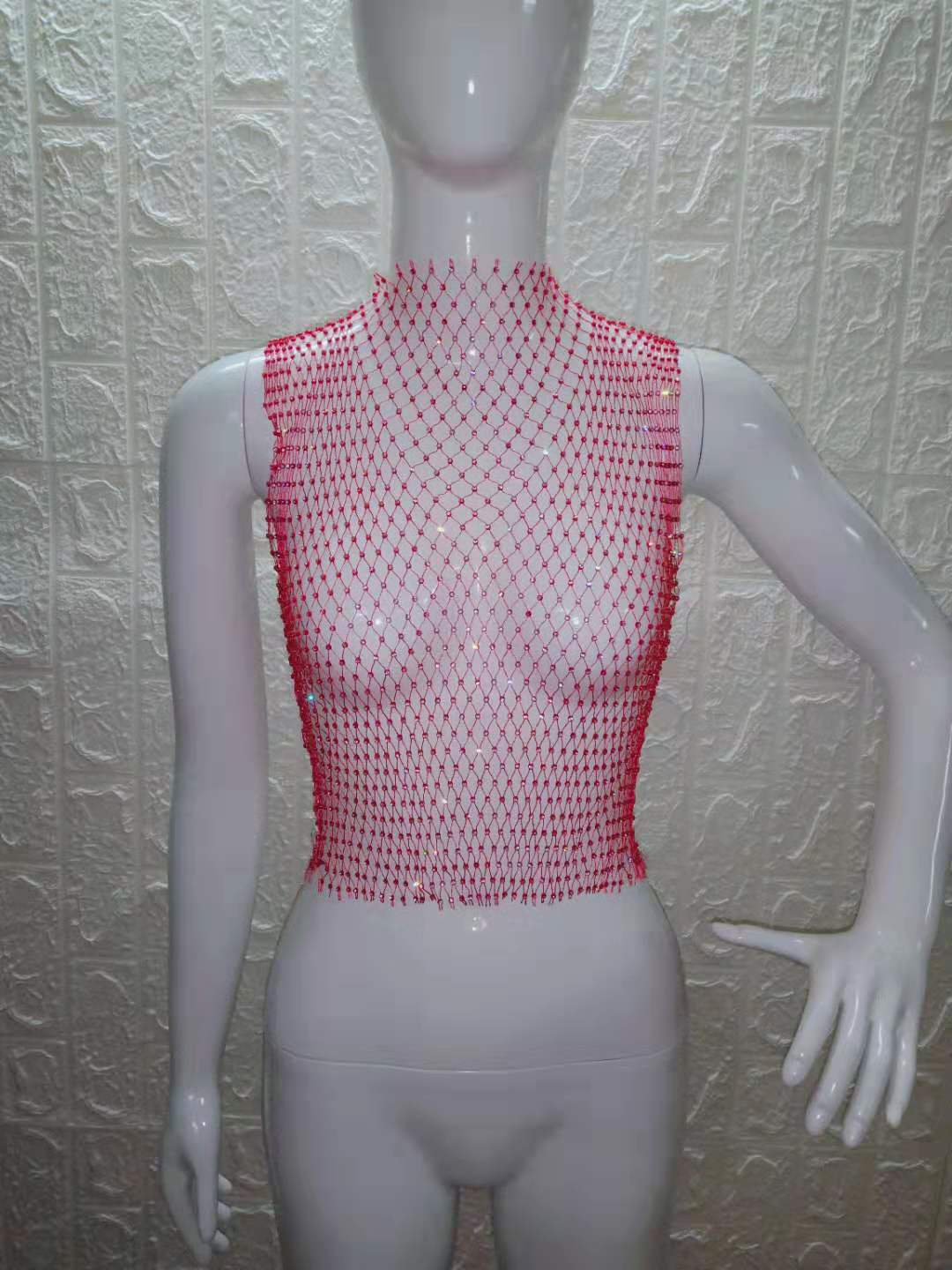 Women's Rhinestone Fishnet Summer Electronic Music Festival Net Tops