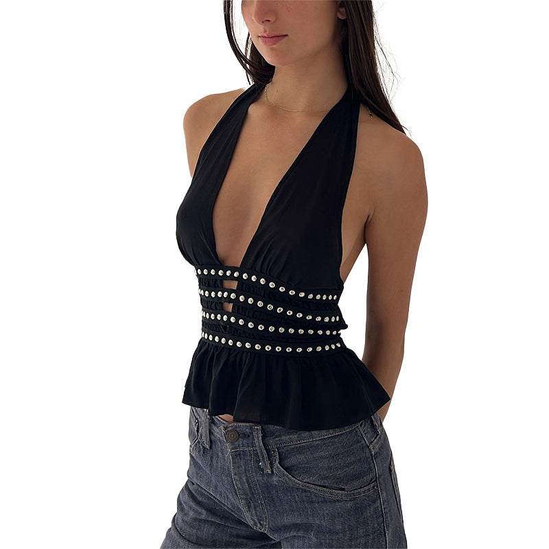Women's Sexy Hot Nail Deep Halter Style Tops
