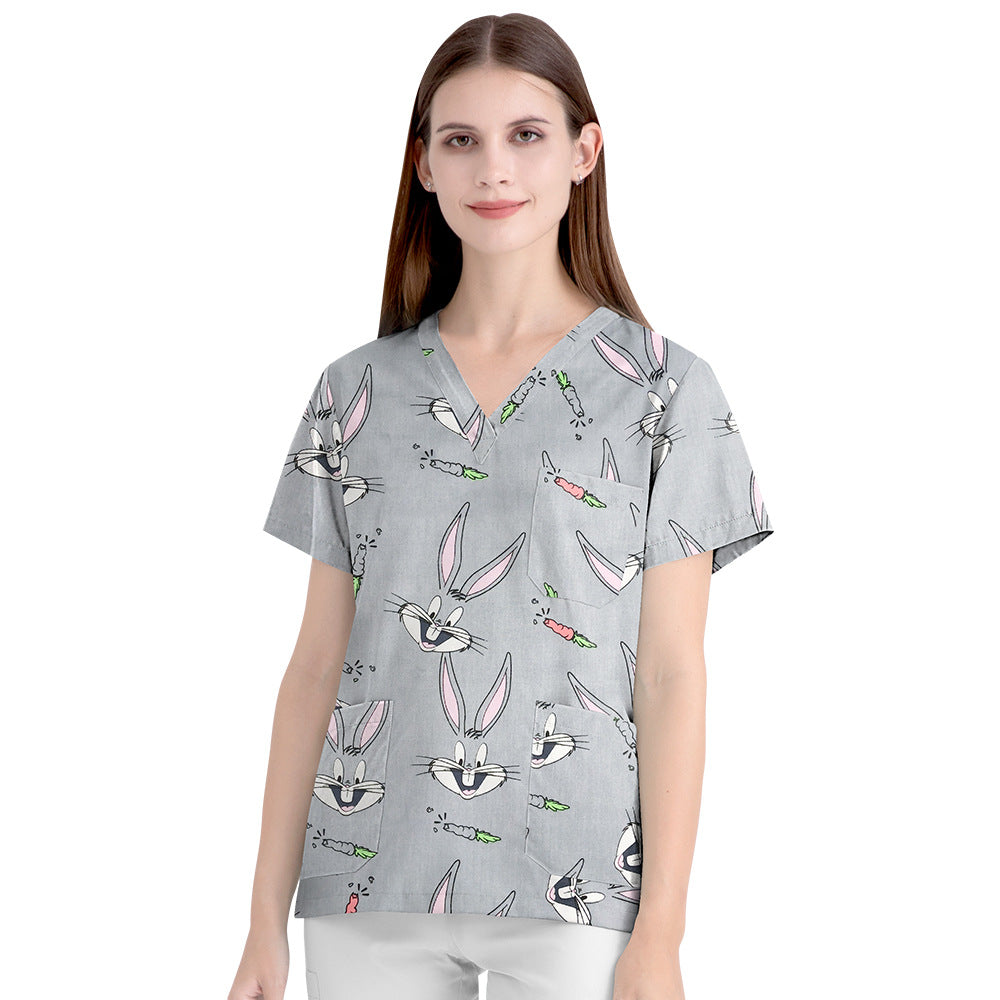 Women's Cartoon Print Surgical Gown Cloth For Uniform