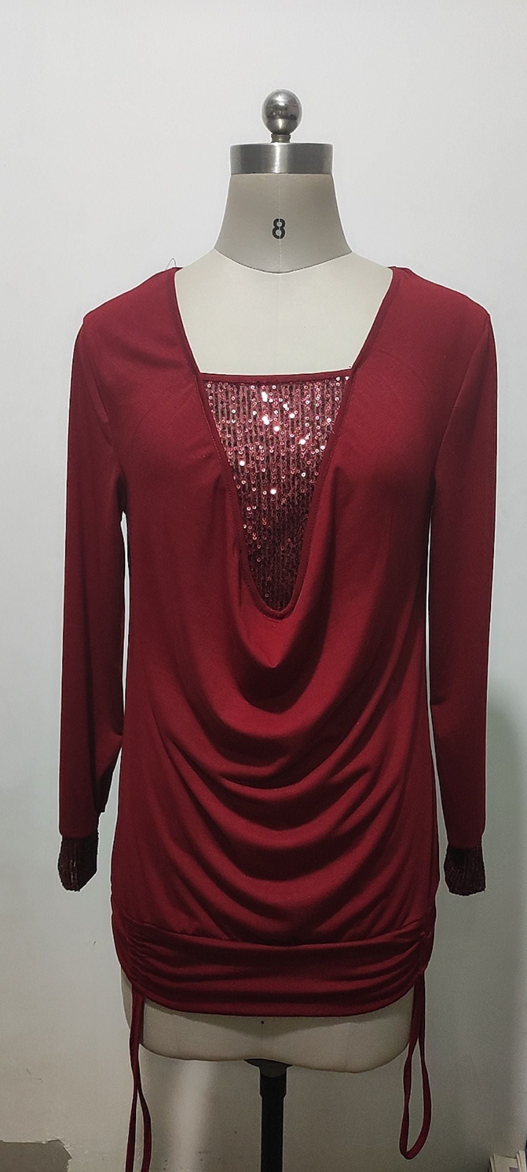 Pure Color Sequins Stitching Long-sleeved Elegant Blouses