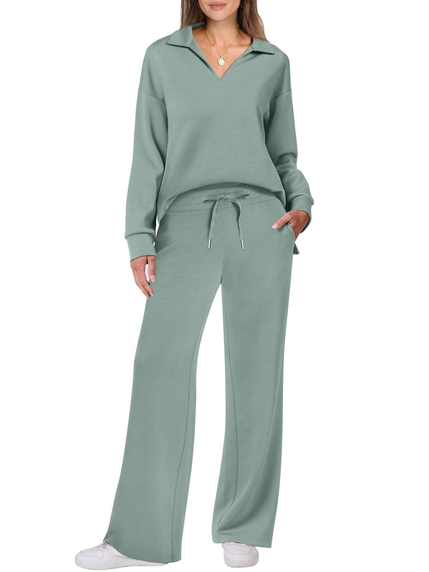 With Drawstring Design Elastic Waist Flared Suits