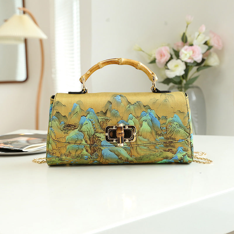 Women's High Quality Cheongsam Leather Antique Vintage Tote Bags