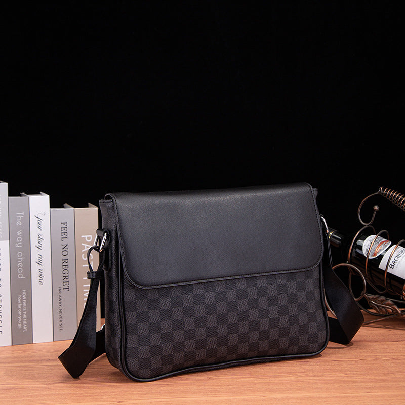 Men's Fashion Flip Horizontal Business Multifunction Plaid Men's Messenger Bags