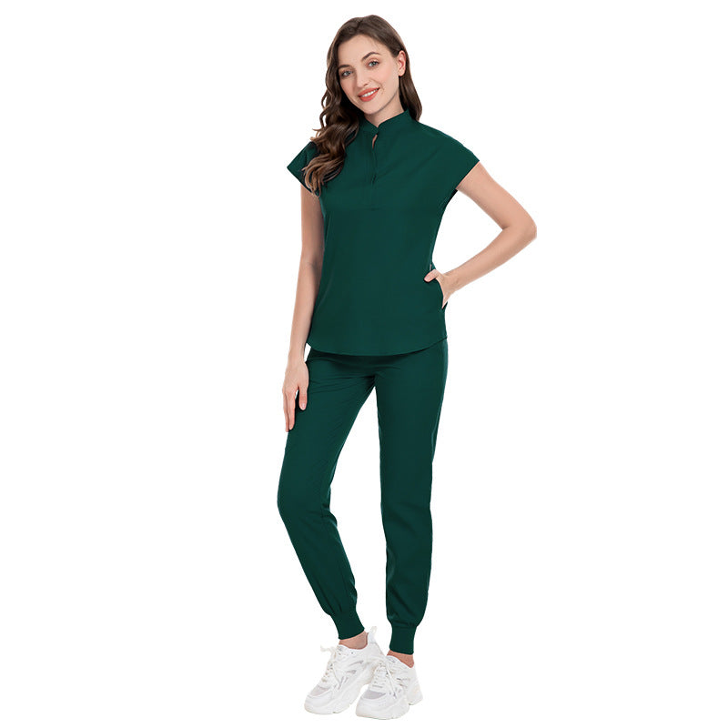 Color Medical Scrubbing Nursing Trousers Elastic Stand Collar Jogging Uniform