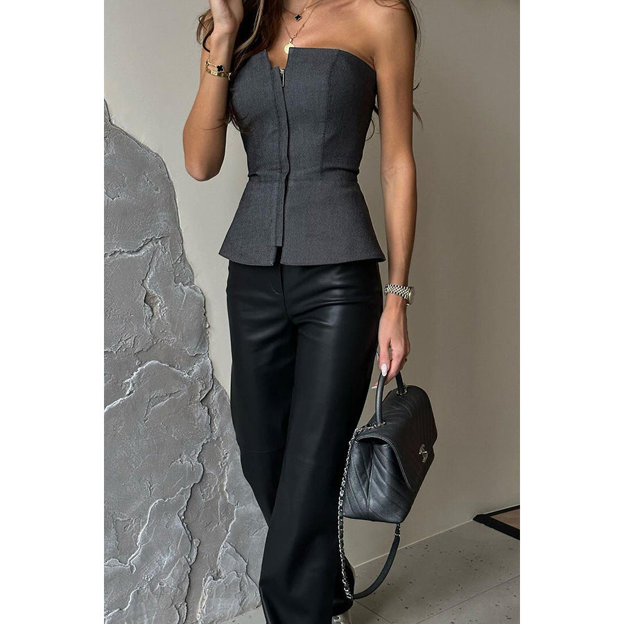 Popular Classy Slim Fashion Zipper Tube Tops