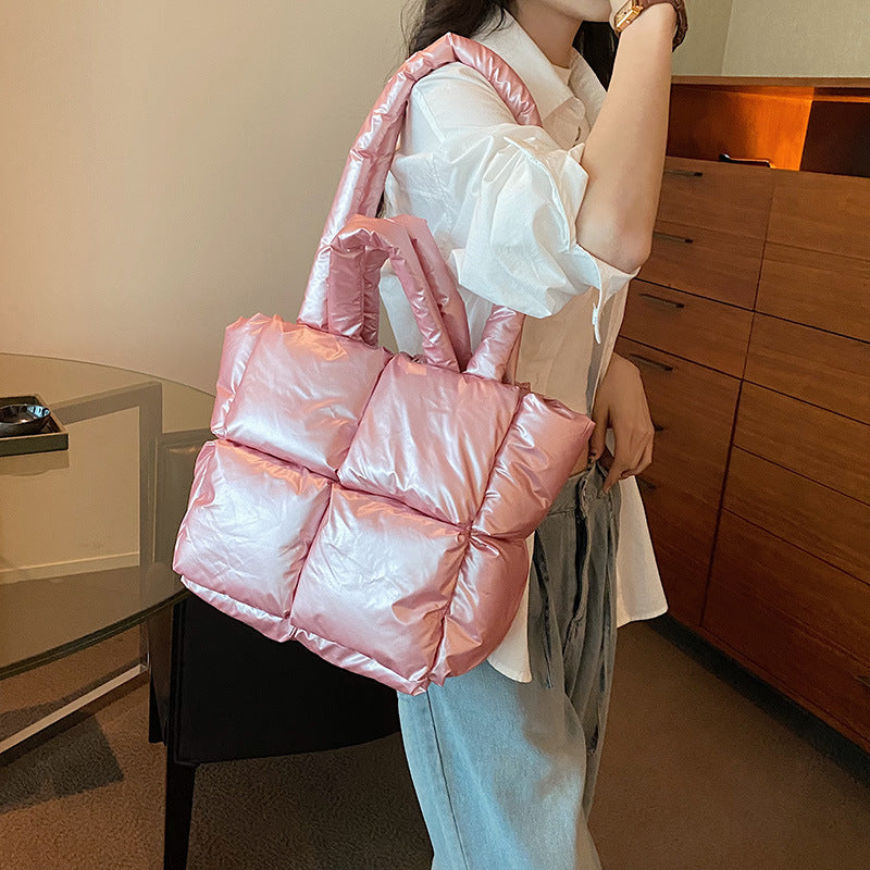 Women's Plaid Large Capacity Down Fashion Trendy Shoulder Bags