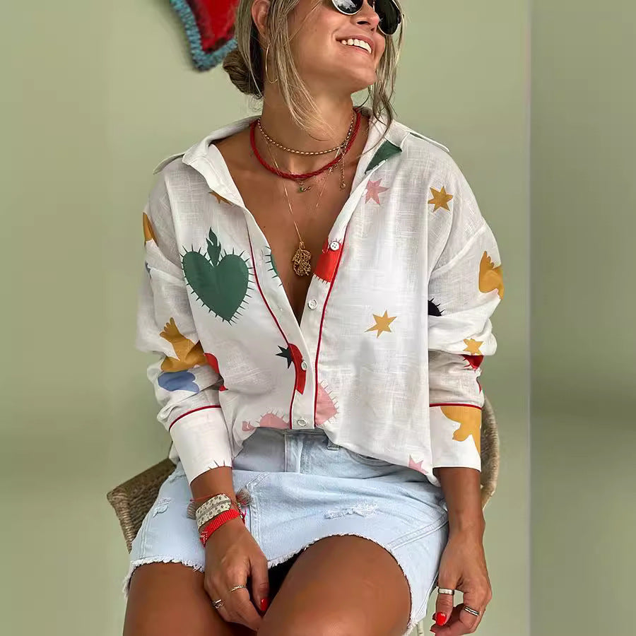 Long Sleeve Shirt Printed Fashion Casual Tops