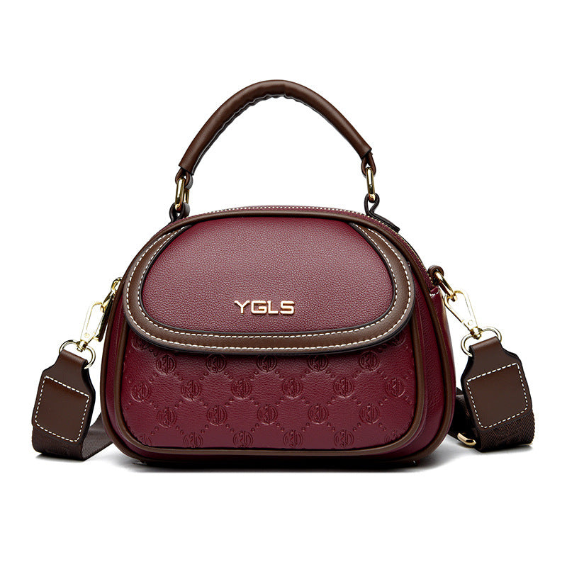 Women's Soft Leather Embossed Simple Round Large Crossbody Bags